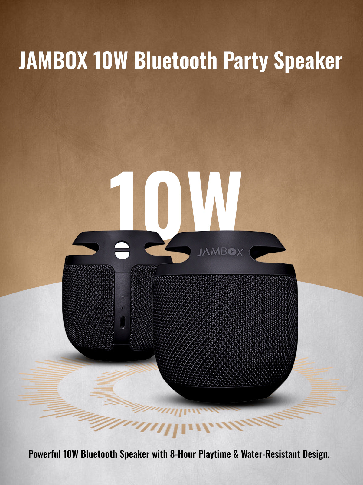 JAMBOX 10W Bluetooth Speaker – Portable Wireless Speaker with 10 Hours Playtime & Water-Resistant Design
