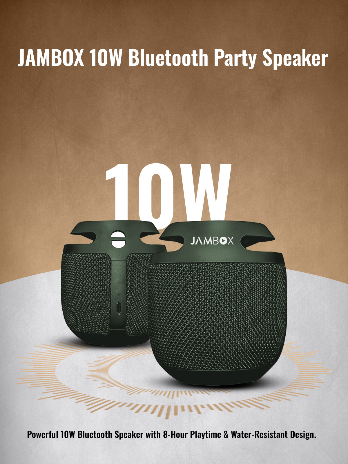 JAMBOX 10W Bluetooth Speaker – Portable Wireless Speaker with 10 Hours Playtime & Water-Resistant Design