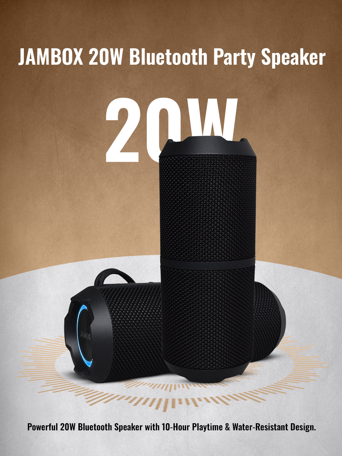 JAMBOX 20W Bluetooth Party Speaker – Portable Wireless Speaker with 10 Hours Playtime & IPX6 Water-Resistant Design