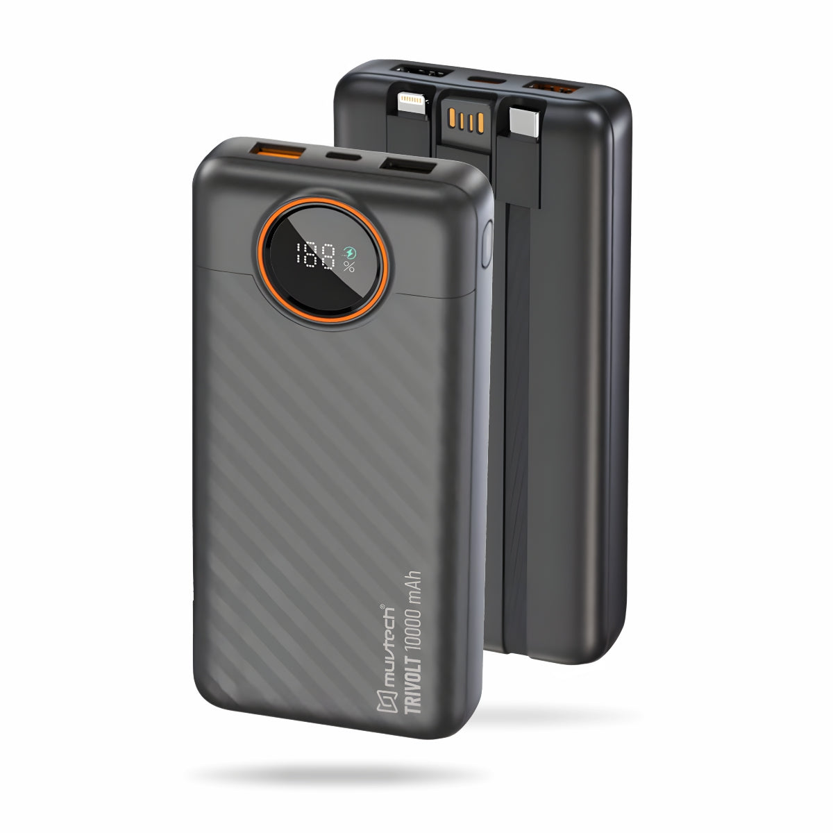 TriVolt 10000mAh Power Bank With built-in Cables.