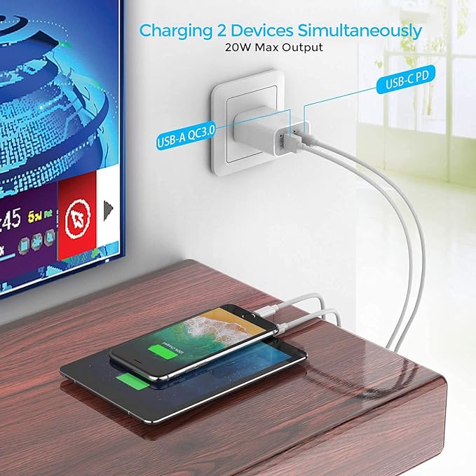 20W Dual Port USB & Type-C Mobile Wall Charger – Fast Charging for All Your Devices