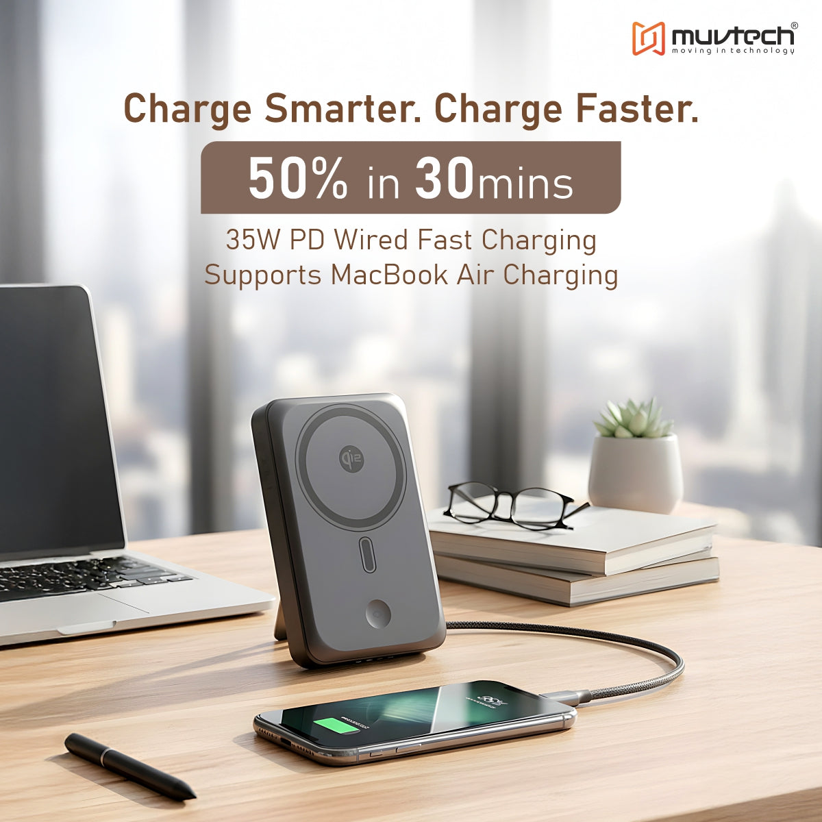 Qi2 Certified TURBOBRIC 10000mAh Mag-Safe Power Bank | 35W PD Fast Charging with Kickstand