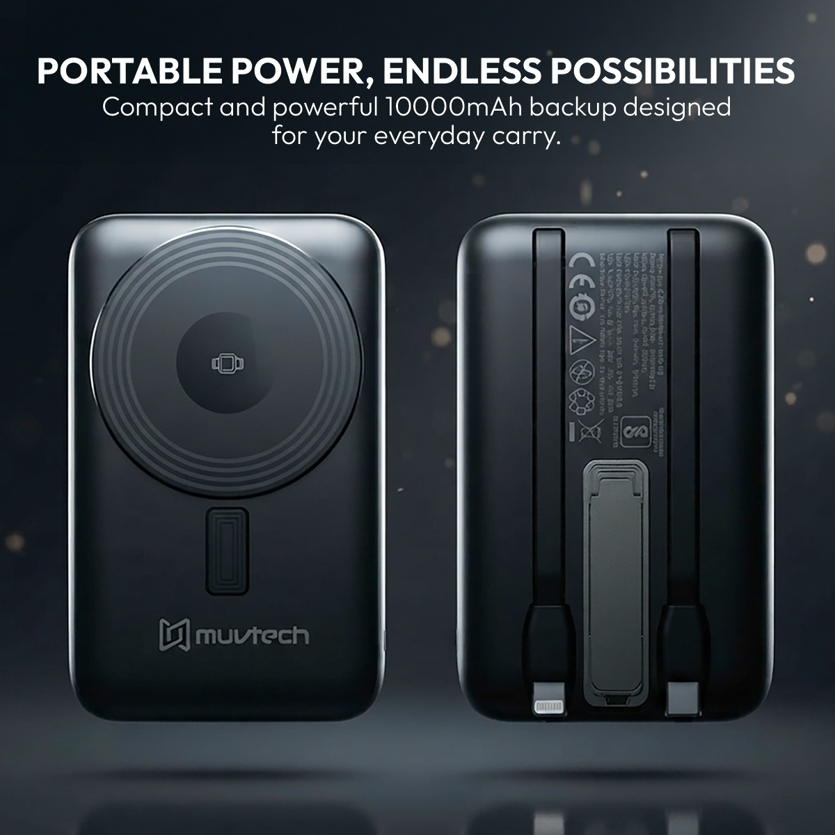 Pocket Link 10000mAh Power Bank with Cables