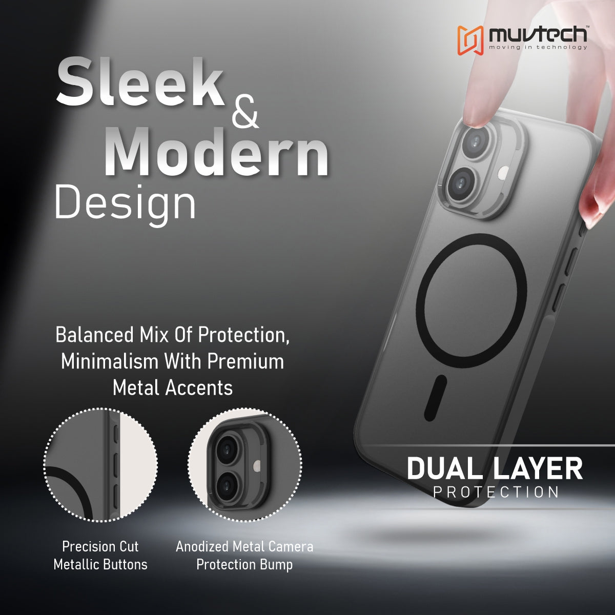 Reno Case for iPhone 17 Protective Case with Metal Camera Protection Bump