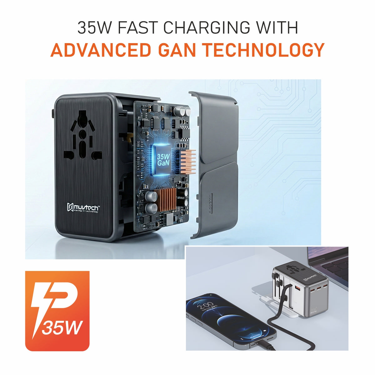 Travel Charging Combo – World Traveller Pro 35W PD Universal Adapter & Omni 100W Multi-Device Type-C Cable