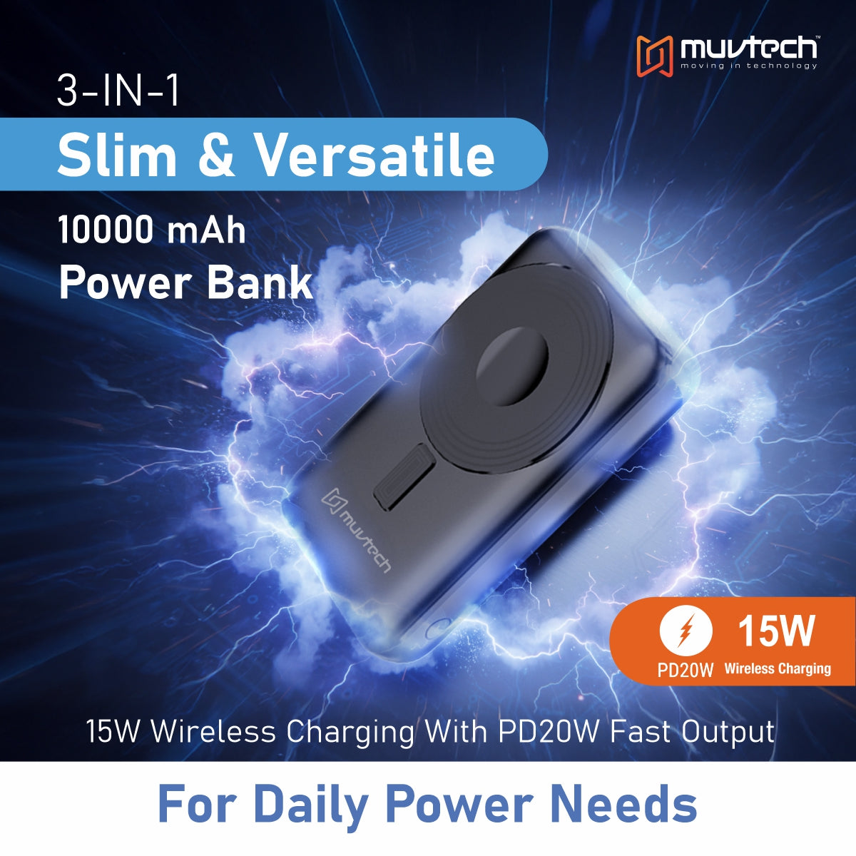 Pocket Link 10000mAh Power Bank with Cables