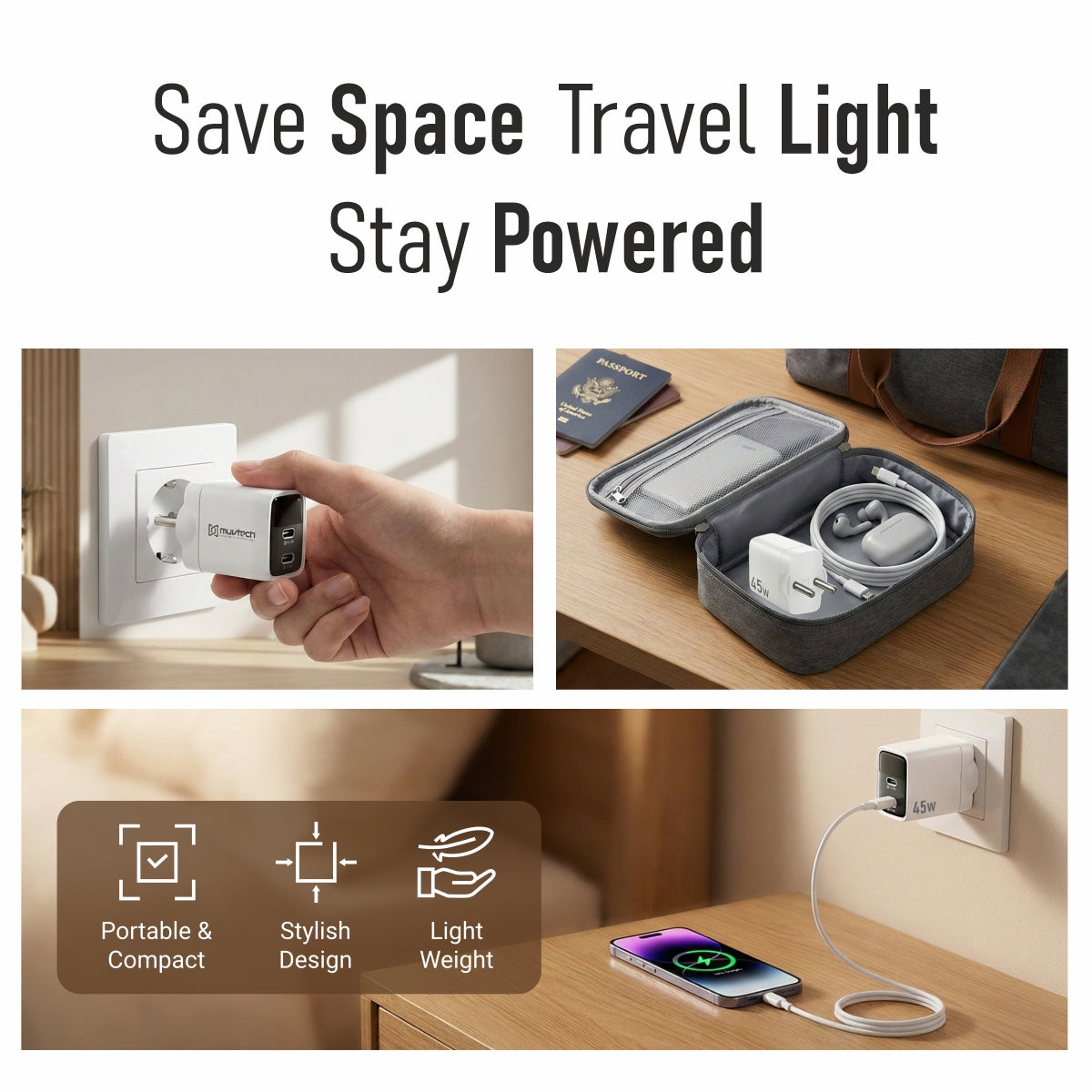 Air Cube 45W Dual‑Port GaN Charger – Ultra‑Fast Charging for Smartphones, Tablets & Laptops