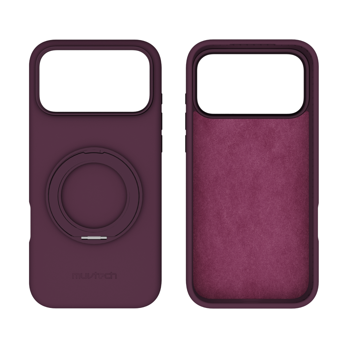 Muvtech Capri 360 Case for iPhone 18 Pro in Burgundy, front and back