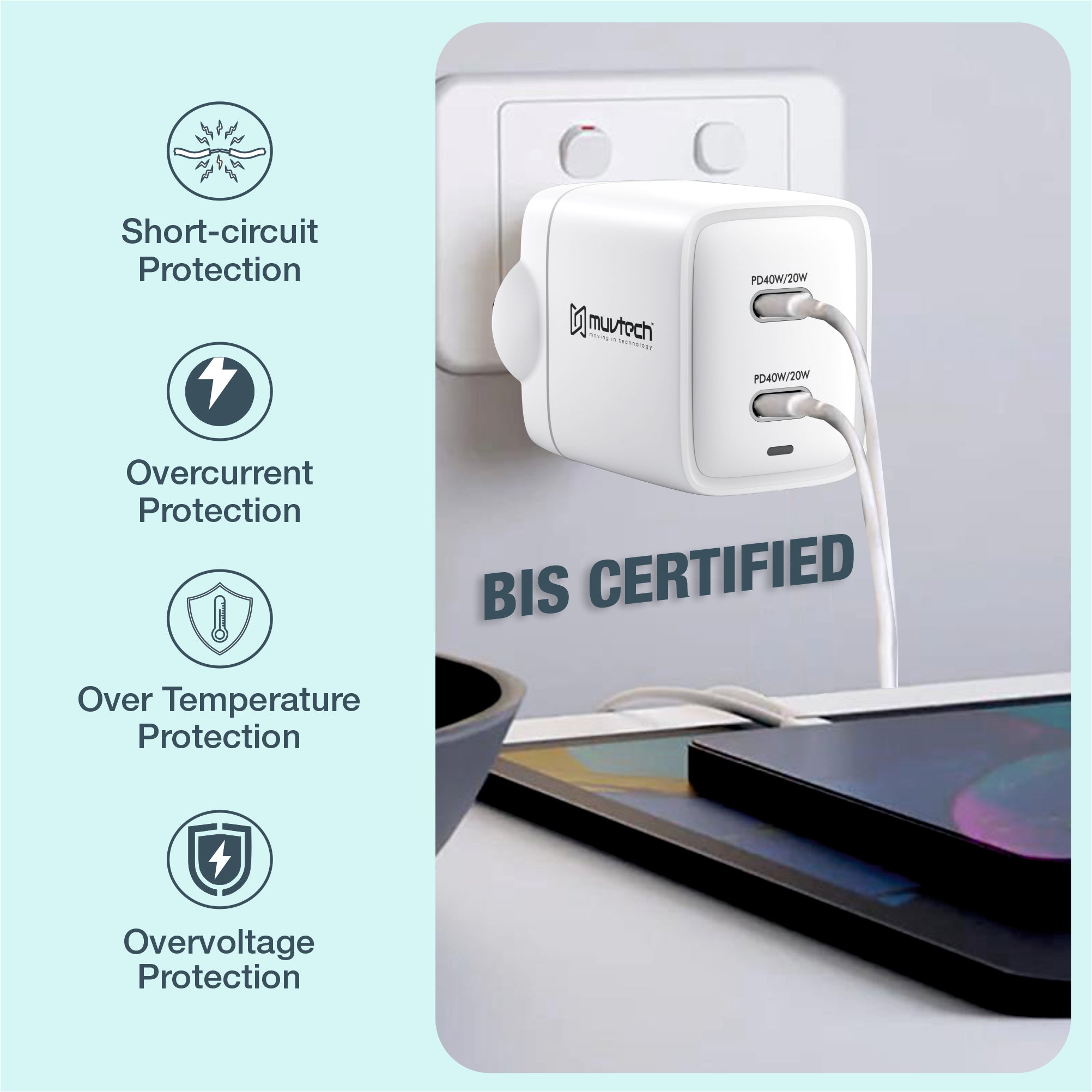 AIR Dash PRO 40W Dual-Port Type-C Wall Charger Adapter