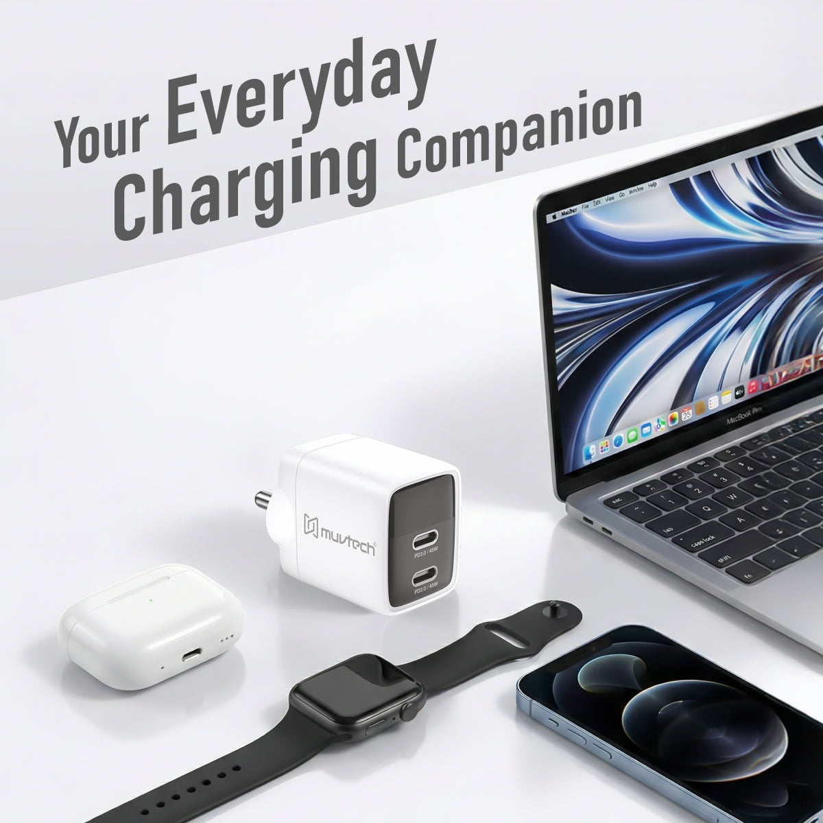 Air Cube 45W Dual‑Port GaN Charger – Ultra‑Fast Charging for Smartphones, Tablets & Laptops