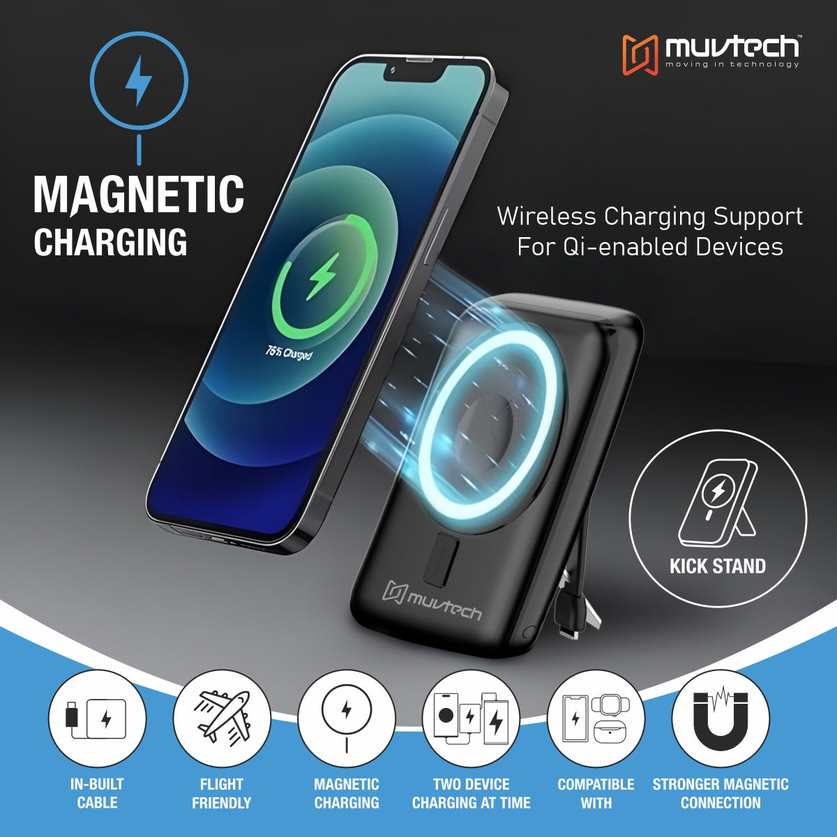 Pocket Link 10000mAh MagSafe Power Bank With Cables.