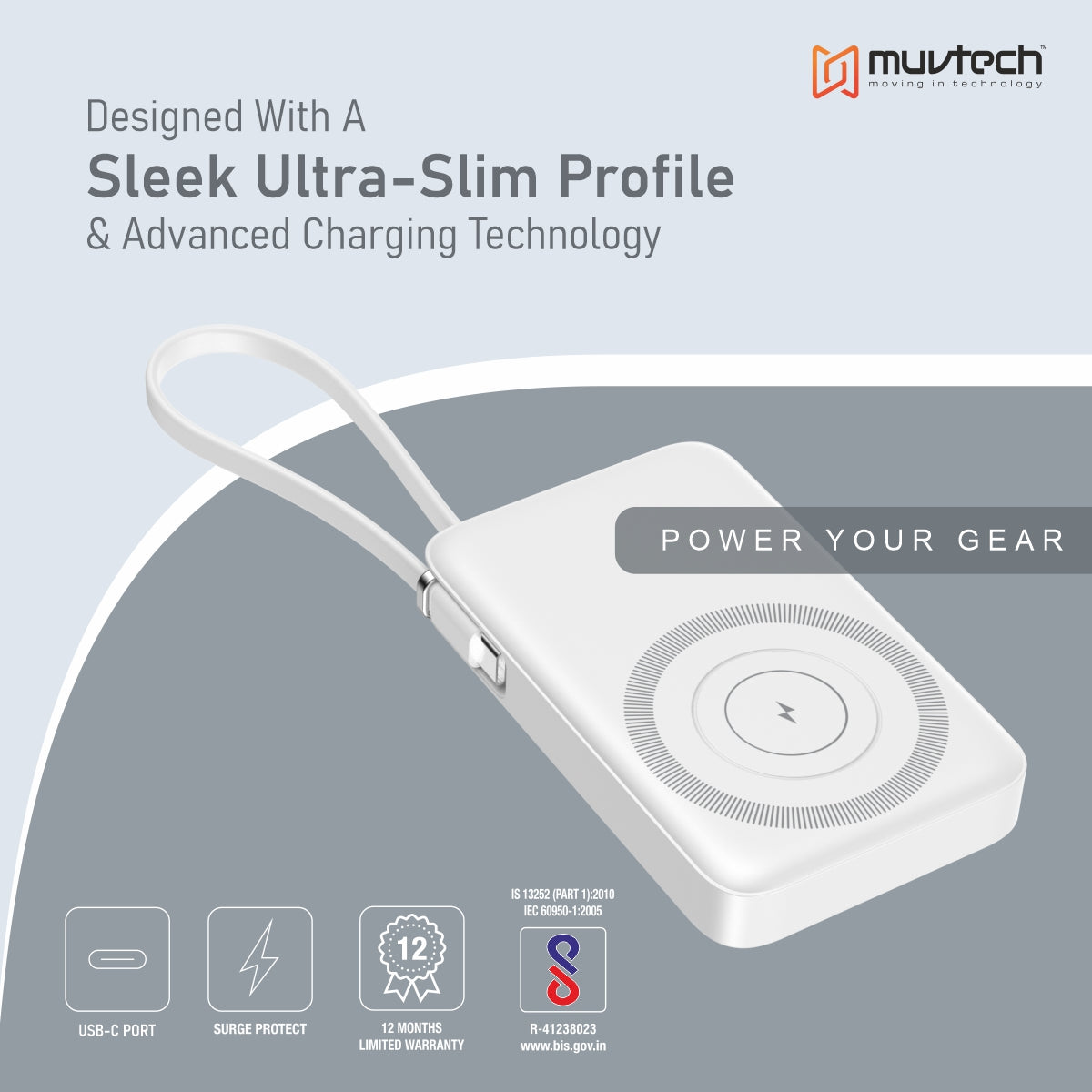 Slimsonic 10000mAh Mag-Safe Power Bank With Built-in Cable.