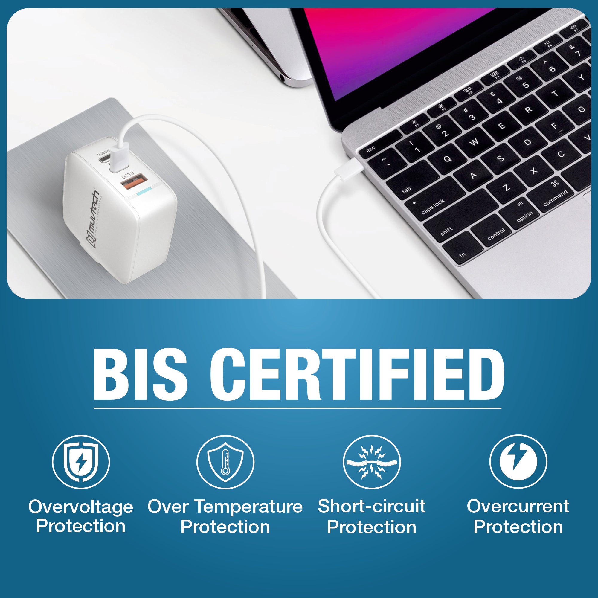 67W Triple Port Laptop Charger & Power Adapter (2 Type-C + USB-A) – Fast Charging for Laptops & Devices