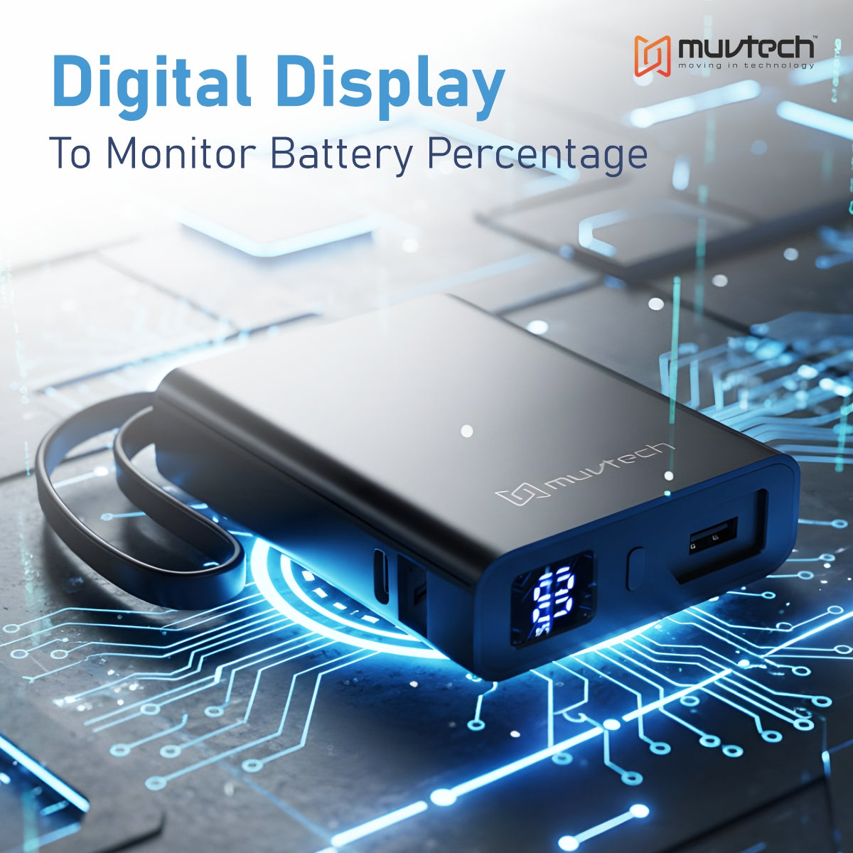 Mini Tank 10000mAh Power Bank with Built-in Cable.