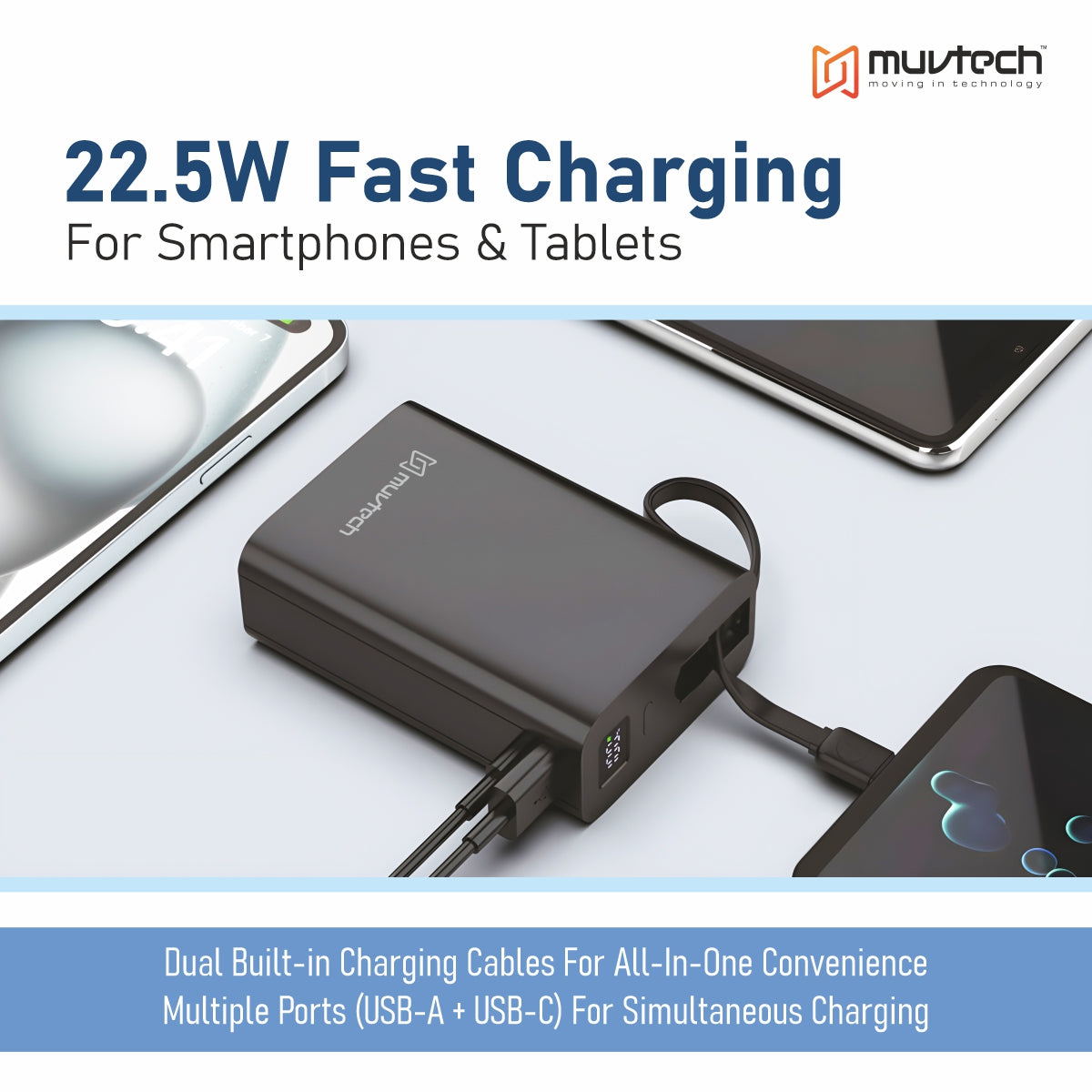 Nano Tank 20000mAh Power Bank with Built-in Cable.