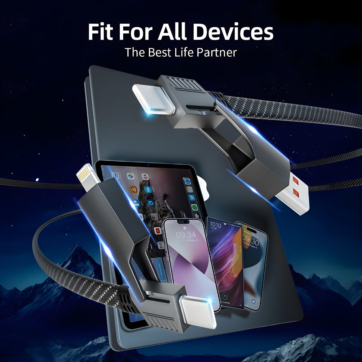 Omni 100W 4-in-1 Type-C PD Fast Charging Cable | Durable, Efficient, and Multi-Device Compatible