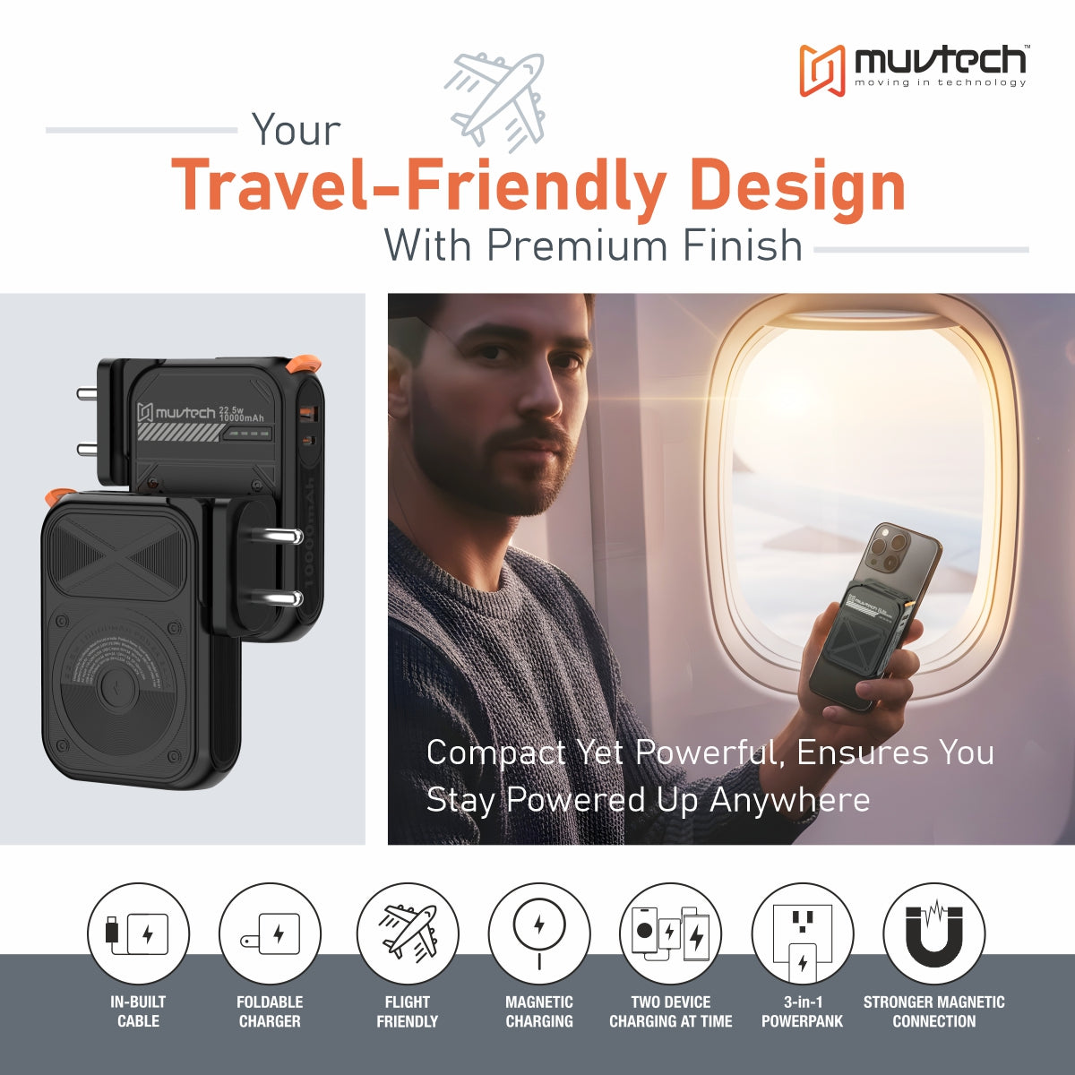 Travel Mate MagSafe Power Bank + Charger Built-In.