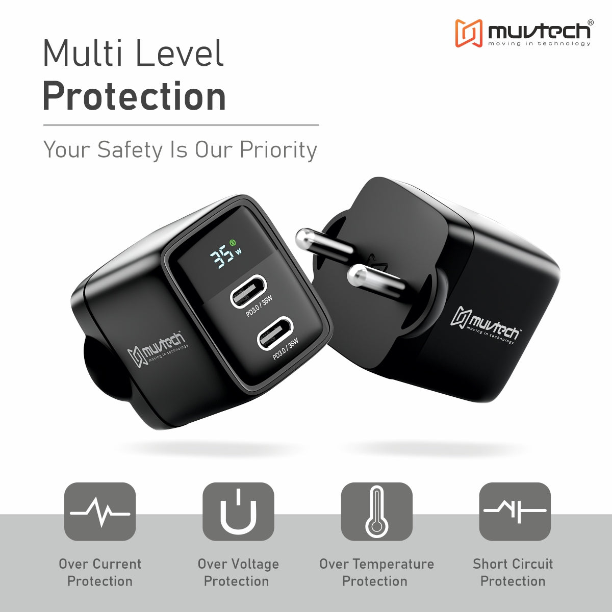 35W Dual Port Type-C Mobile Wall Charger – Fast Dual Charging for USB-C Devices