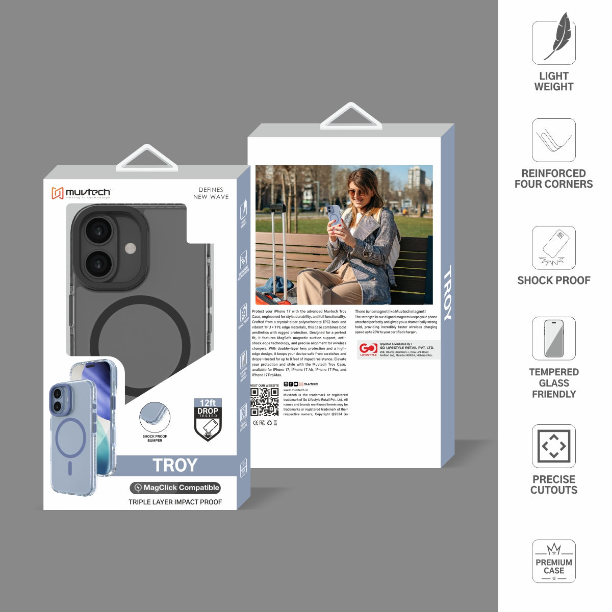 Troy Case for iPhone 17 Protective Case with Metal Camera Ring and Buttons