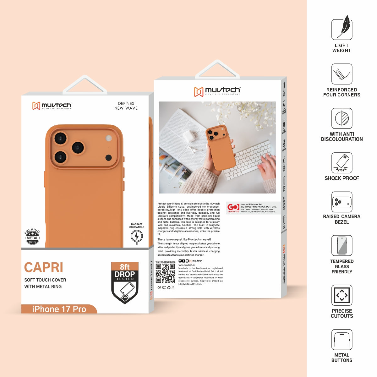 Capri Case for iPhone 17 Pro / Pro Max Liquid Silicone Case with Metal Camera Ring and Buttons