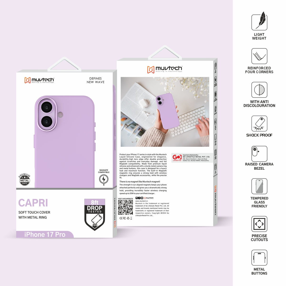 Capri Case for iPhone 17 Liquid Silicone Case with Metal Camera Ring and Buttons