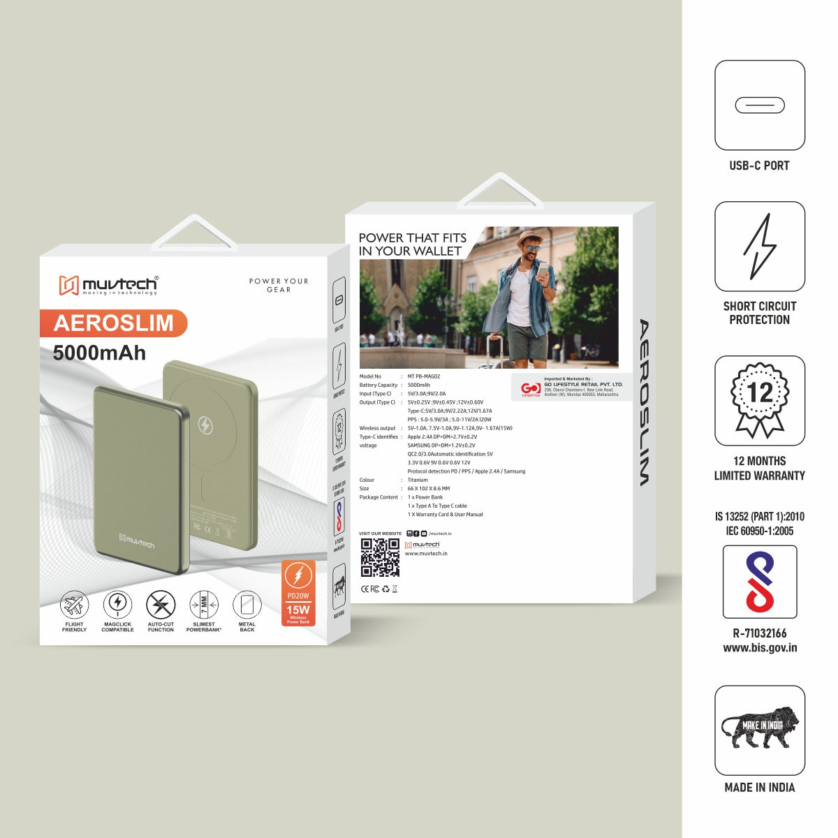 AEROSLIM 5000mAh Ultra-Slim, 15W Mag-Safe Compatible Power Bank