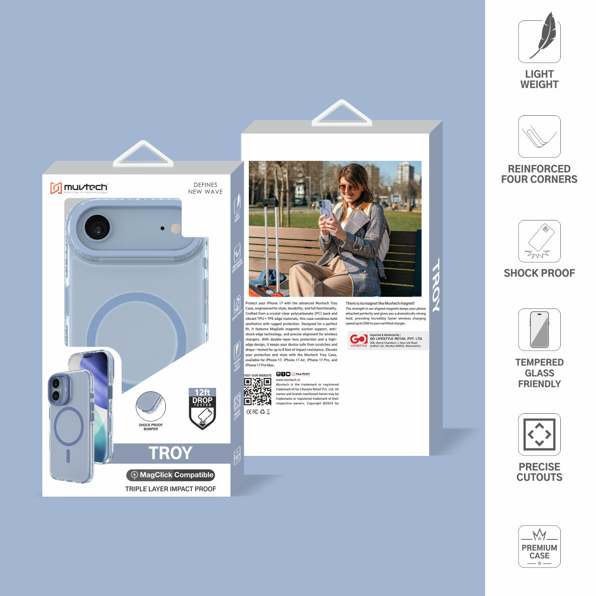 Troy Case for iPhone 17 Air Protective Case with Metal Camera Ring and Buttons