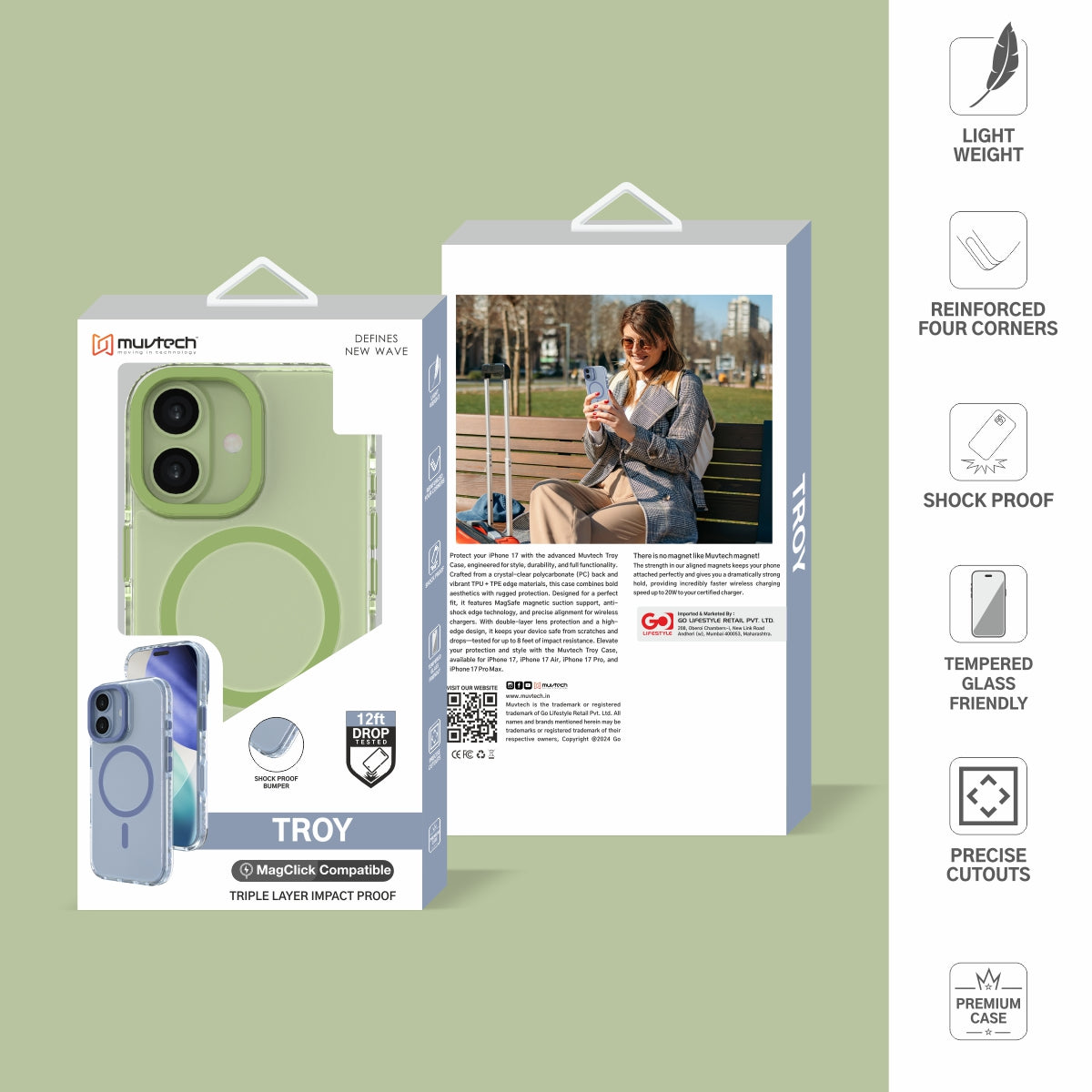 Troy Case for iPhone 17 Protective Case with Metal Camera Ring and Buttons