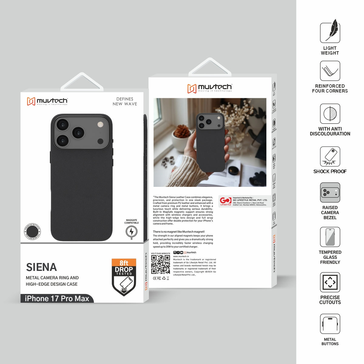 Siena Case for iPhone 17 Pro/Pro Max, Premium Quality PU Leather Case With Metal Camera Ring and Buttons