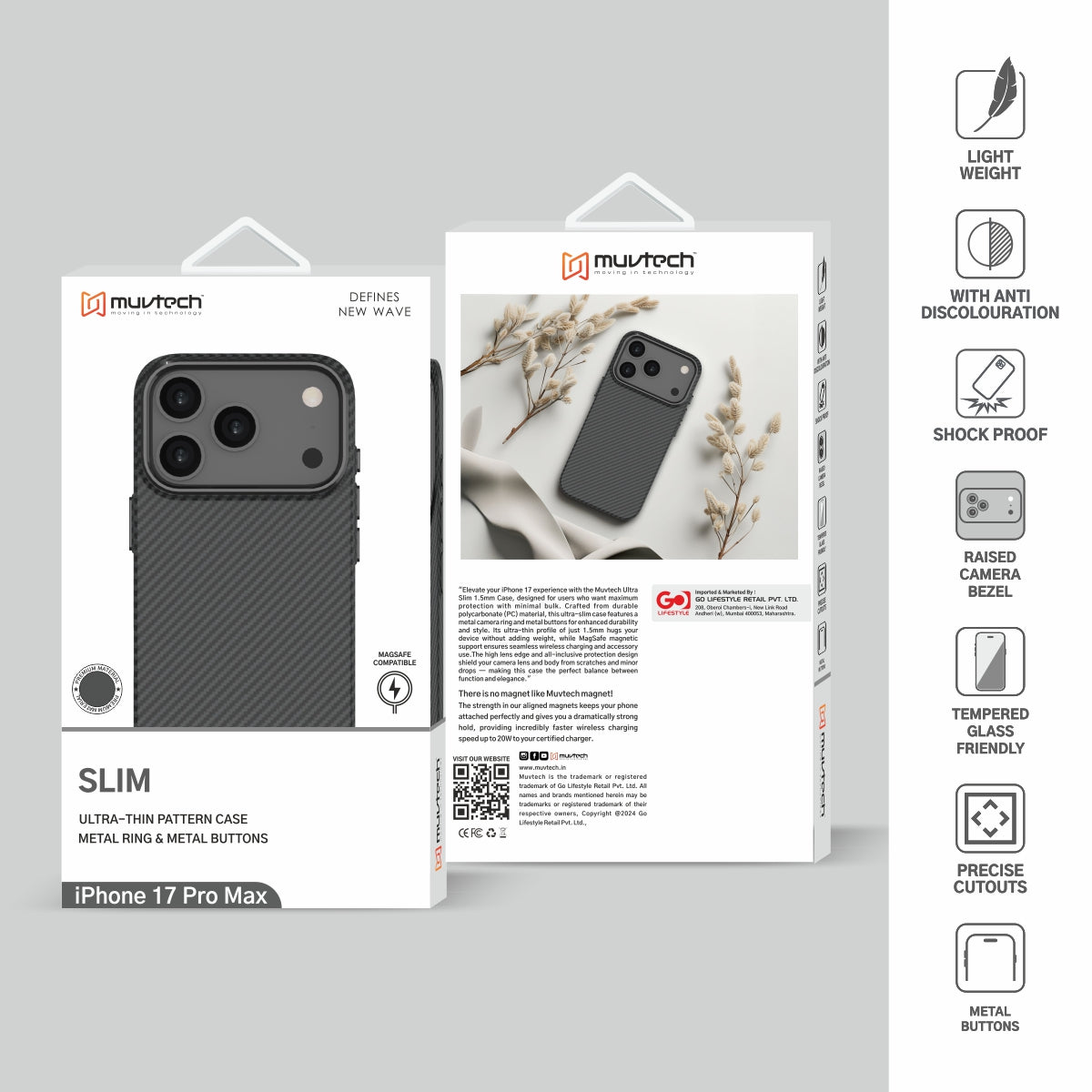 Slim Case for iPhone 17 Pro / Pro Max, 1.5mm PC Slim Case with Metal Camera Ring and Metal Buttons