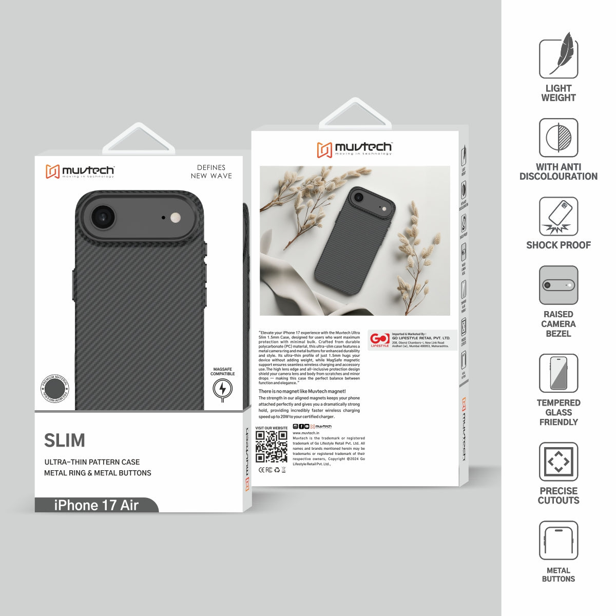 Slim Case for iPhone 17 Series, 1.5mm PC Slim Case with Metal Camera Ring and Metal Buttons