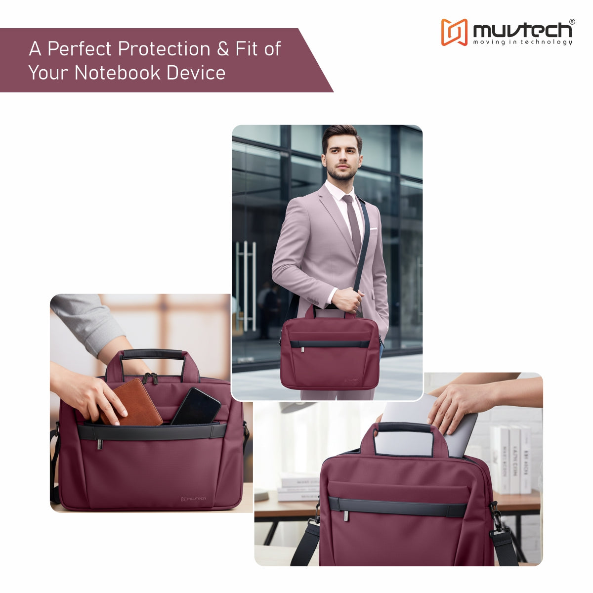 Muvtech Ruvo Premium Laptop Bag – Stylish & Protective Bag for Laptops Up to 14 inches