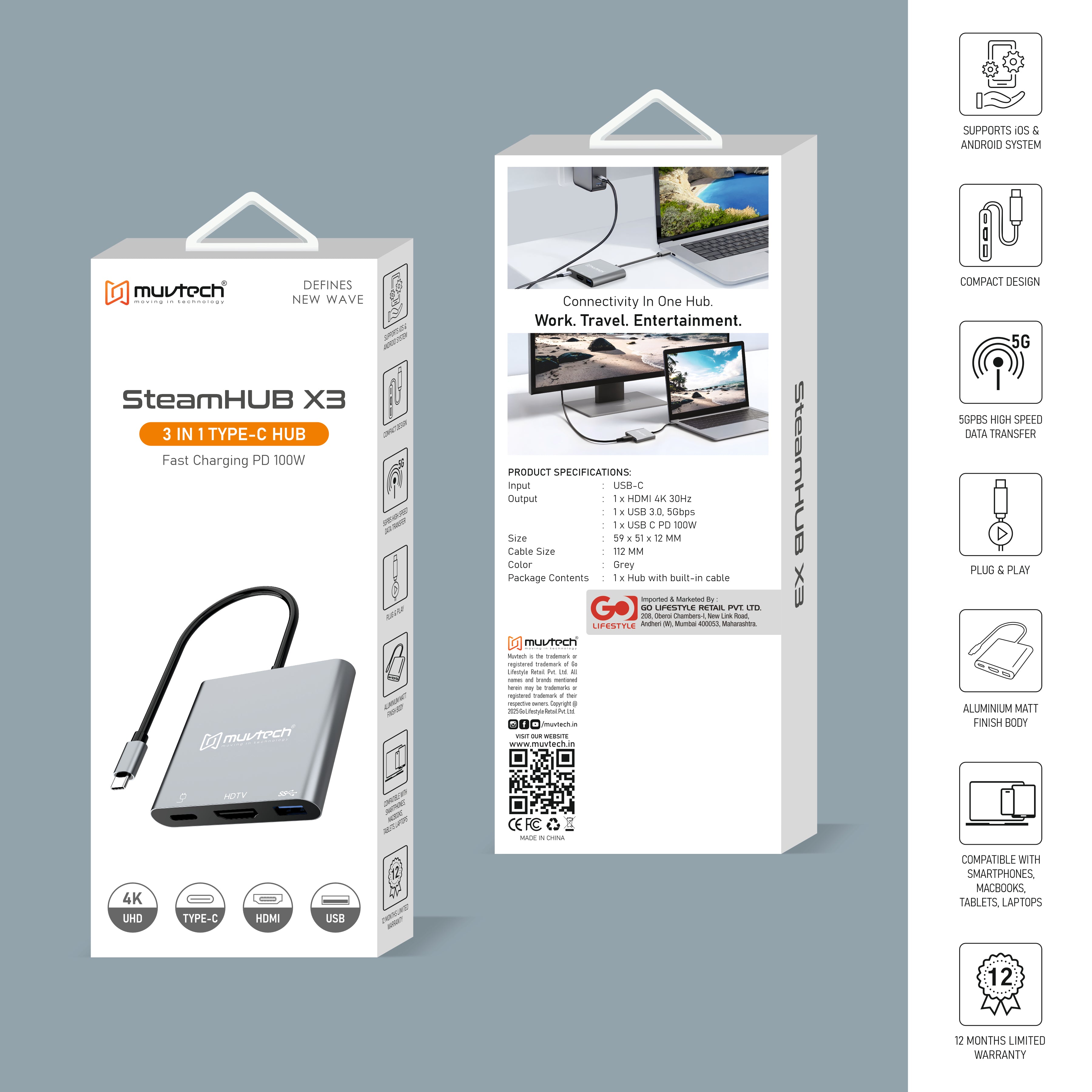 SteamHUB X3 3-in-1 USB C Hub