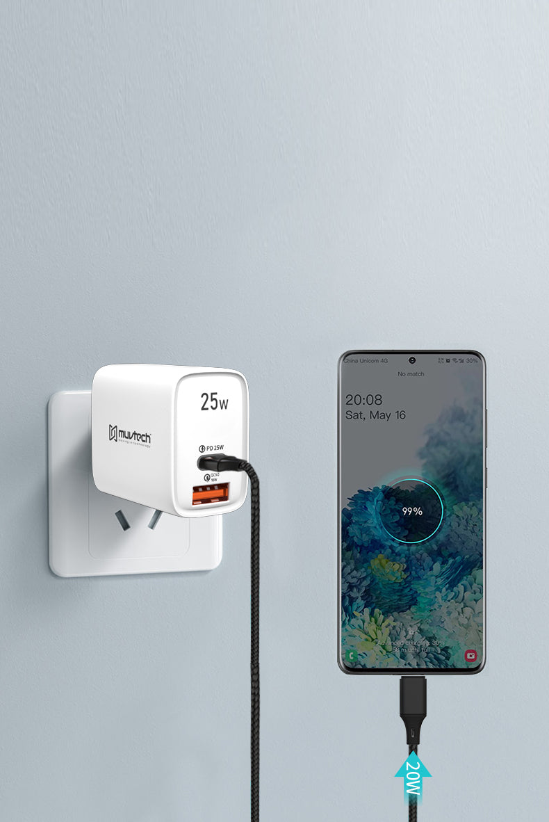 25W Dual Port USB & Type-C Mobile Wall Charger – Fast Charging for All Your Devices