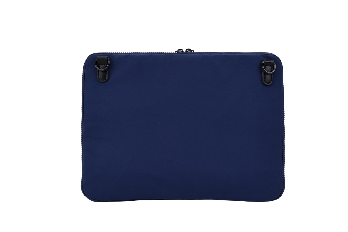 The Loft Laptop Sleeve in Blue, back panel with strap rings #Color_Blue
