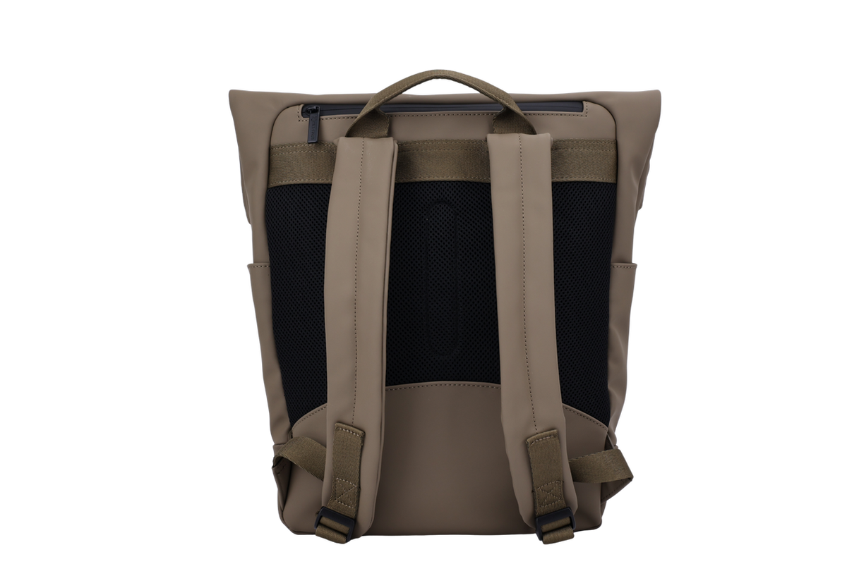The Outpost Roll-Top Backpack in Beige, padded back panel and shoulder straps #Color_Beige