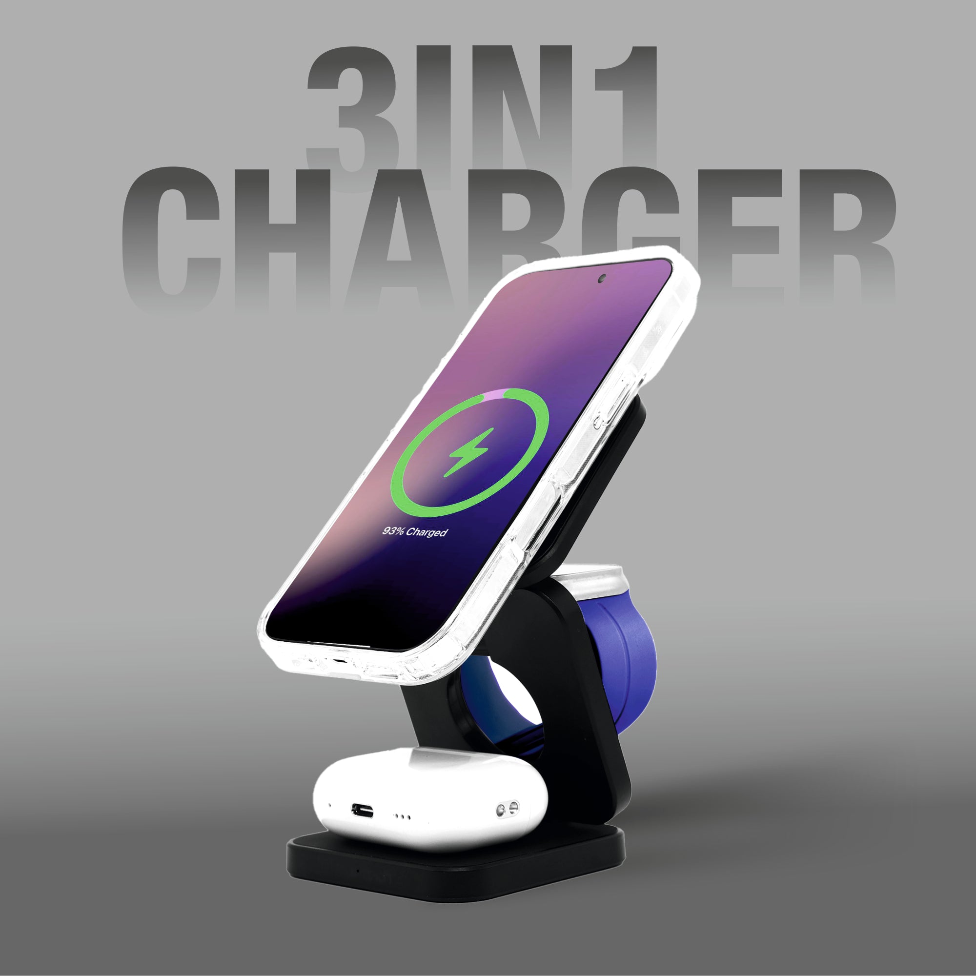 PRISM 3-in-1 Wireless Charger 15W Magnetic Charging for iPhone, Airpod, iWatch & Magnetic Charging Support Devices