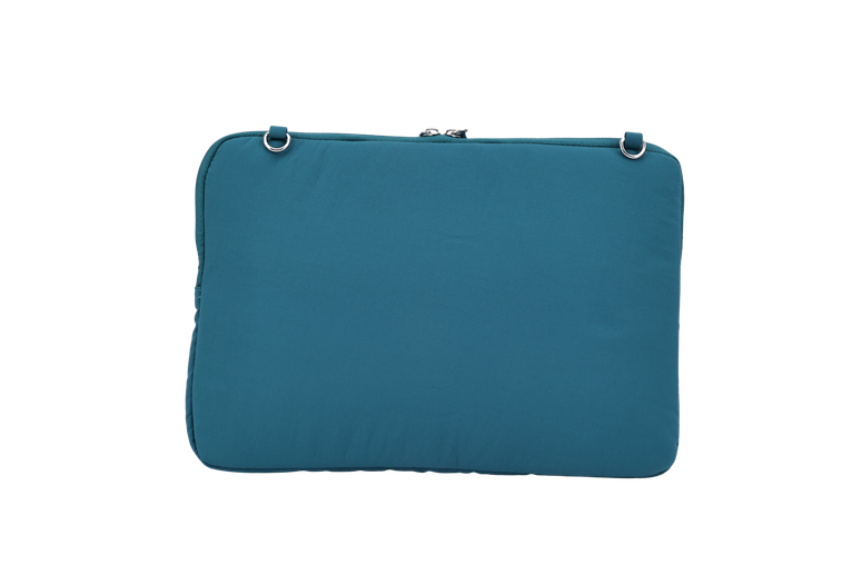 The Port Laptop Sleeve in Teal Blue, back panel with strap rings #Color_Teal Blue
