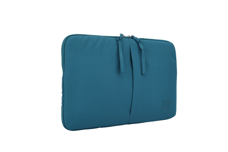 The Port Laptop Sleeve in Teal Blue, angled view #Color_Teal Blue