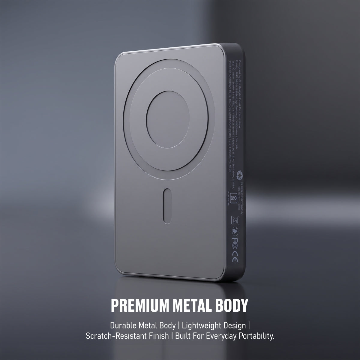 Muvtech Slim Pro 10,000mAh 3-in-1 power bank in Steel Grey, metal body