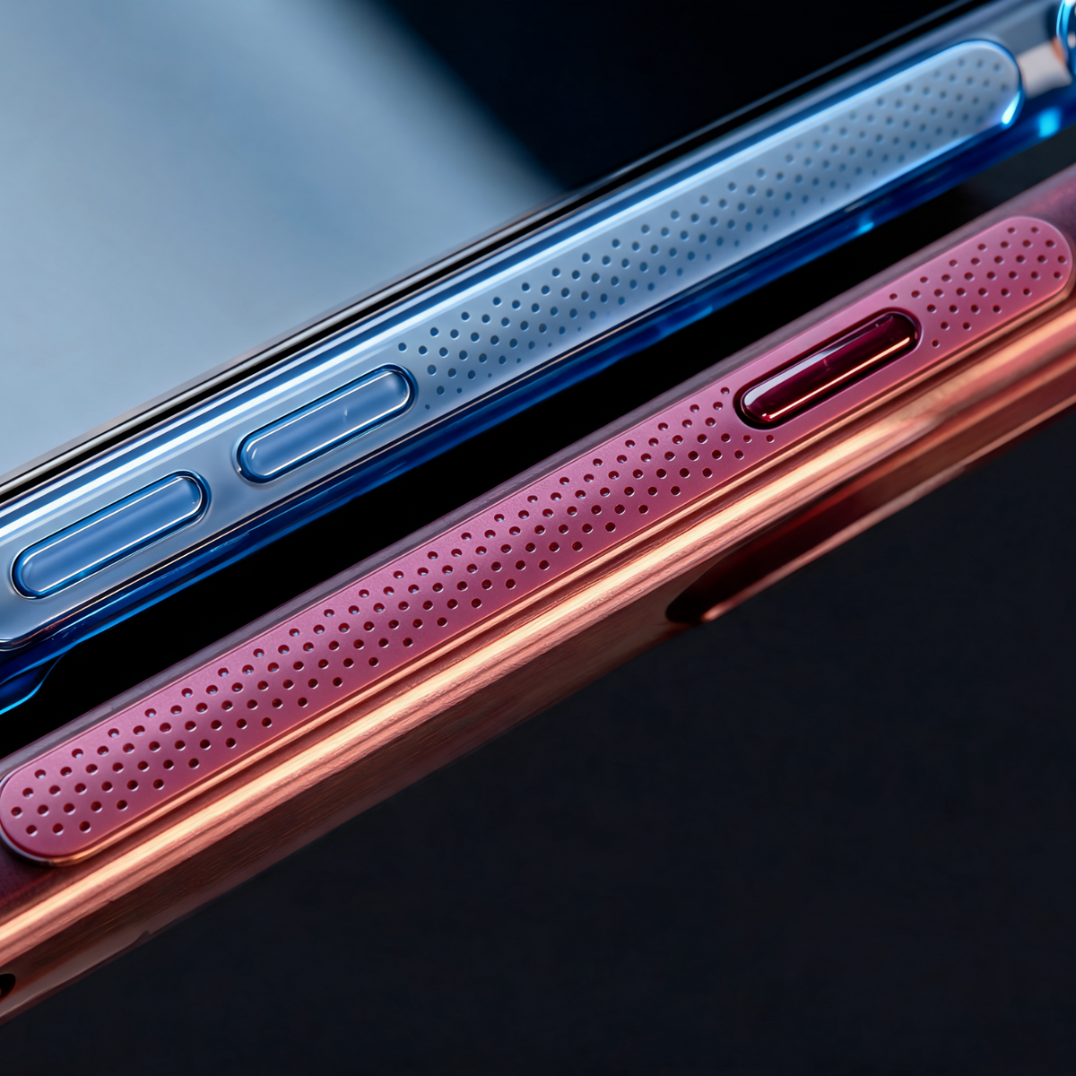 Tinto iPhone 18 Pro case dotted side grip and metal buttons