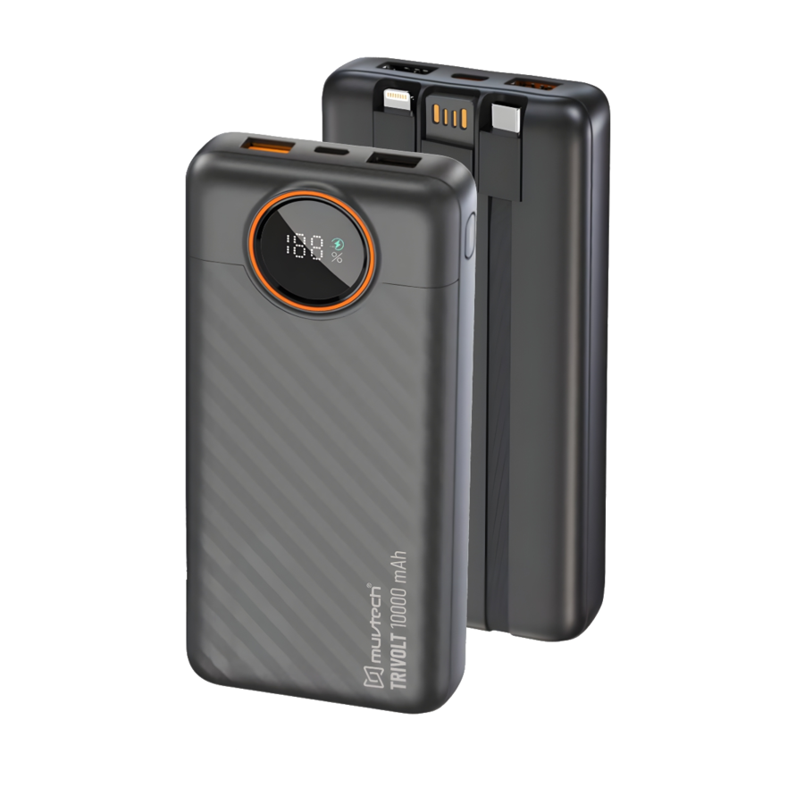 TriVolt 10000mAh Power Bank With built-in Cables.