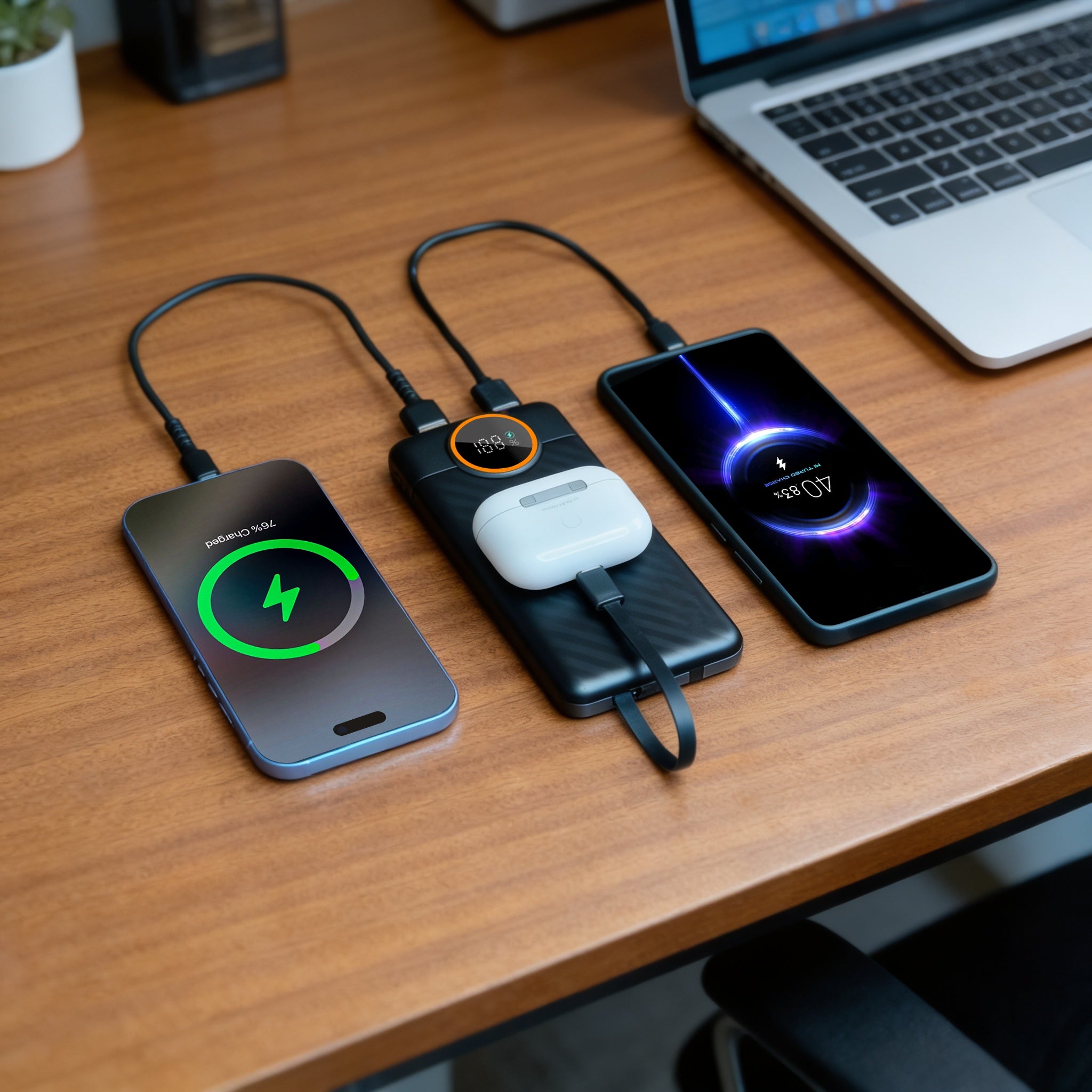 TriVolt 10000mAh Power Bank with Built-in Cables