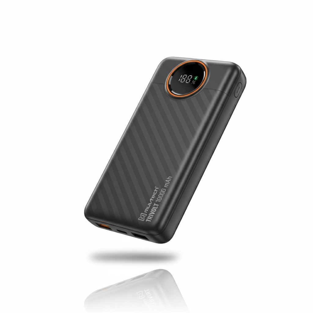 TriVolt 10000mAh Power Bank with Built-in Cables
