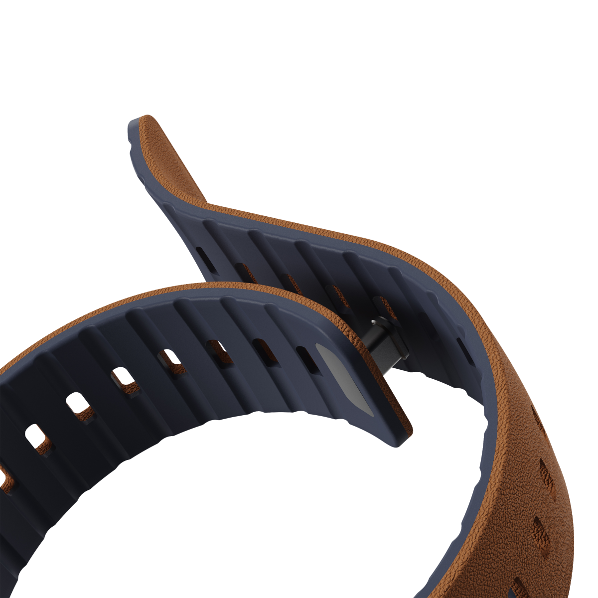 Duo Caramel strap twisted to show the tan top and navy underside