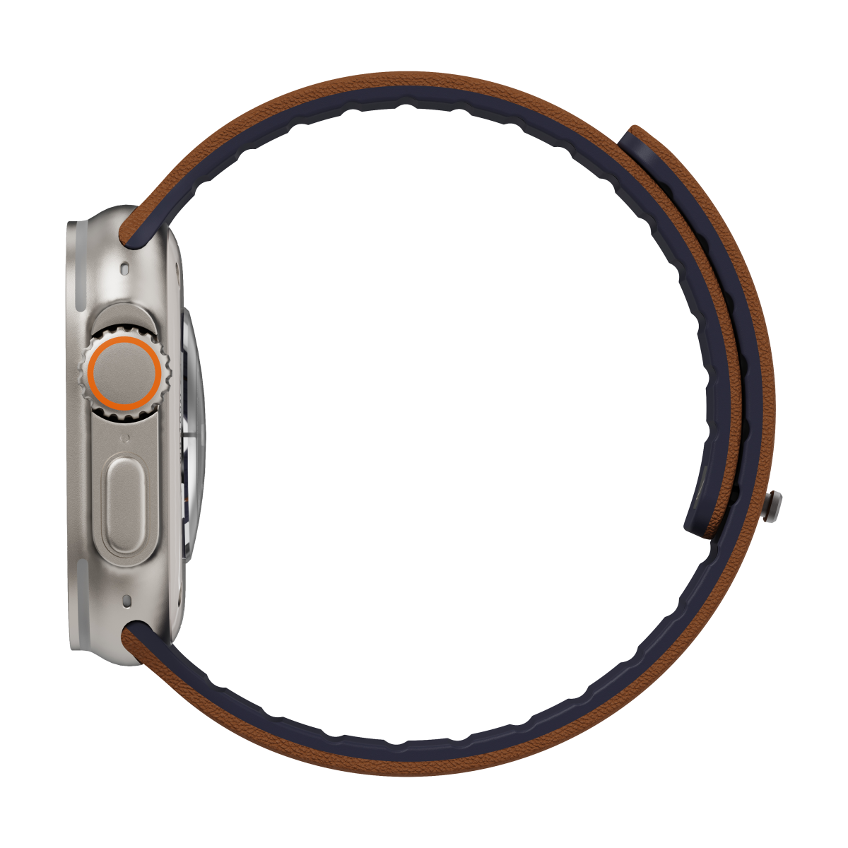 Side view of the Duo Caramel strap on Apple Watch