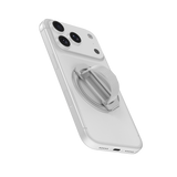 Loop in Silver folded flat on the back of an iPhone