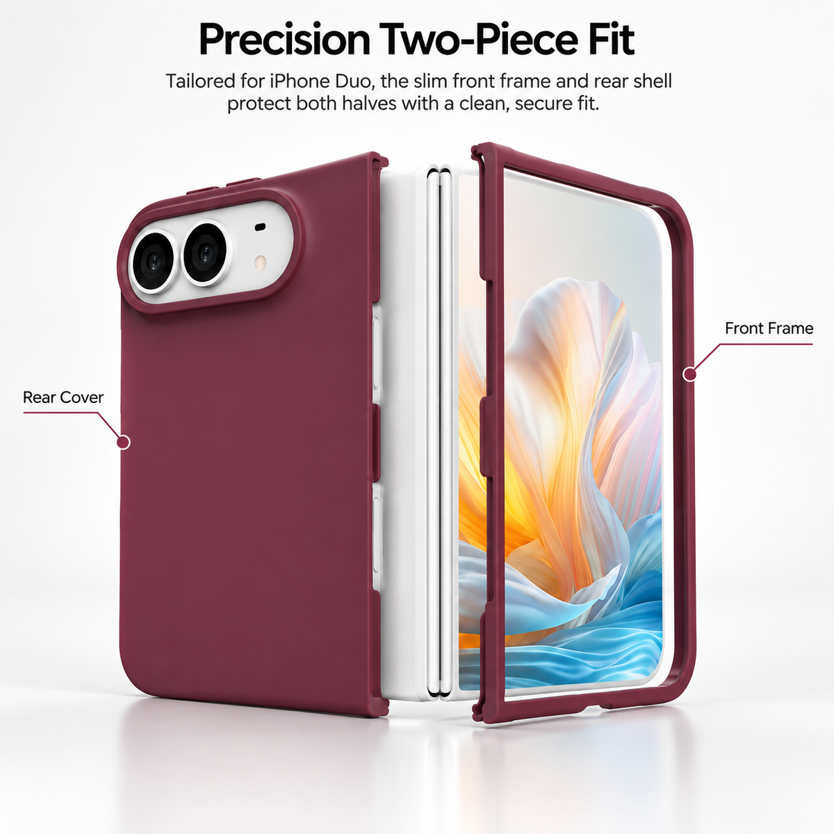 Muvtech Sera Case for iPhone Duo in Burgundy, polycarbonate front frame and rear shell #Color_Burgundy