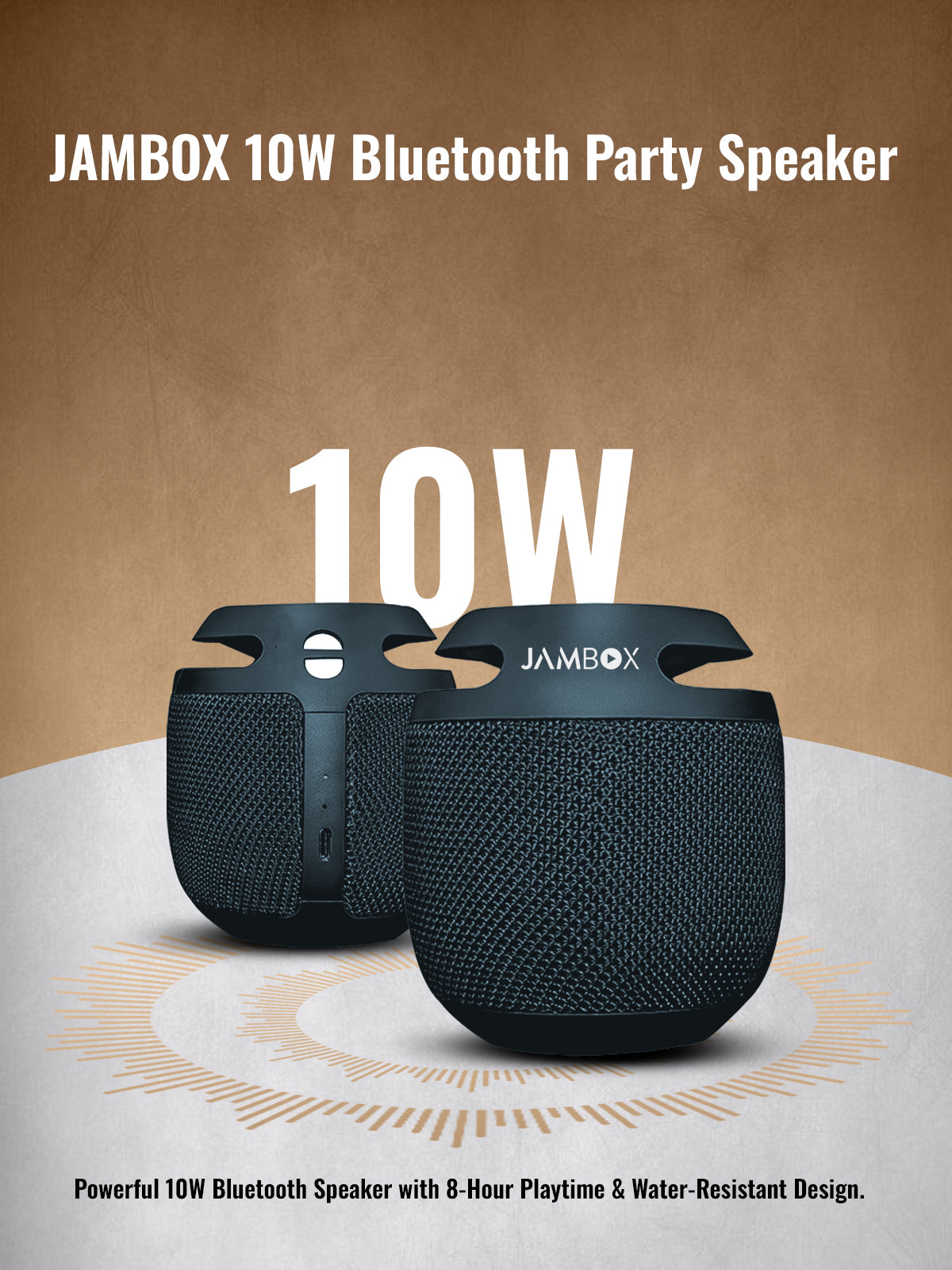 JAMBOX 10W Bluetooth Speaker – Portable Wireless Speaker with 10 Hours Playtime & Water-Resistant Design
