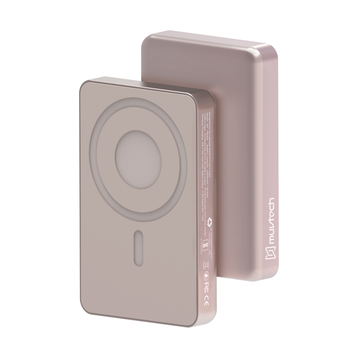Muvtech Slim Pro 10,000mAh 3-in-1 power bank in Titanium, front and back view